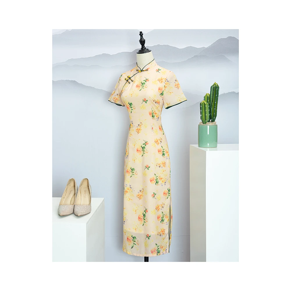 Economical Custom Imitated Silk Classical Casual Women Dress Hot Sexy Cheongsam