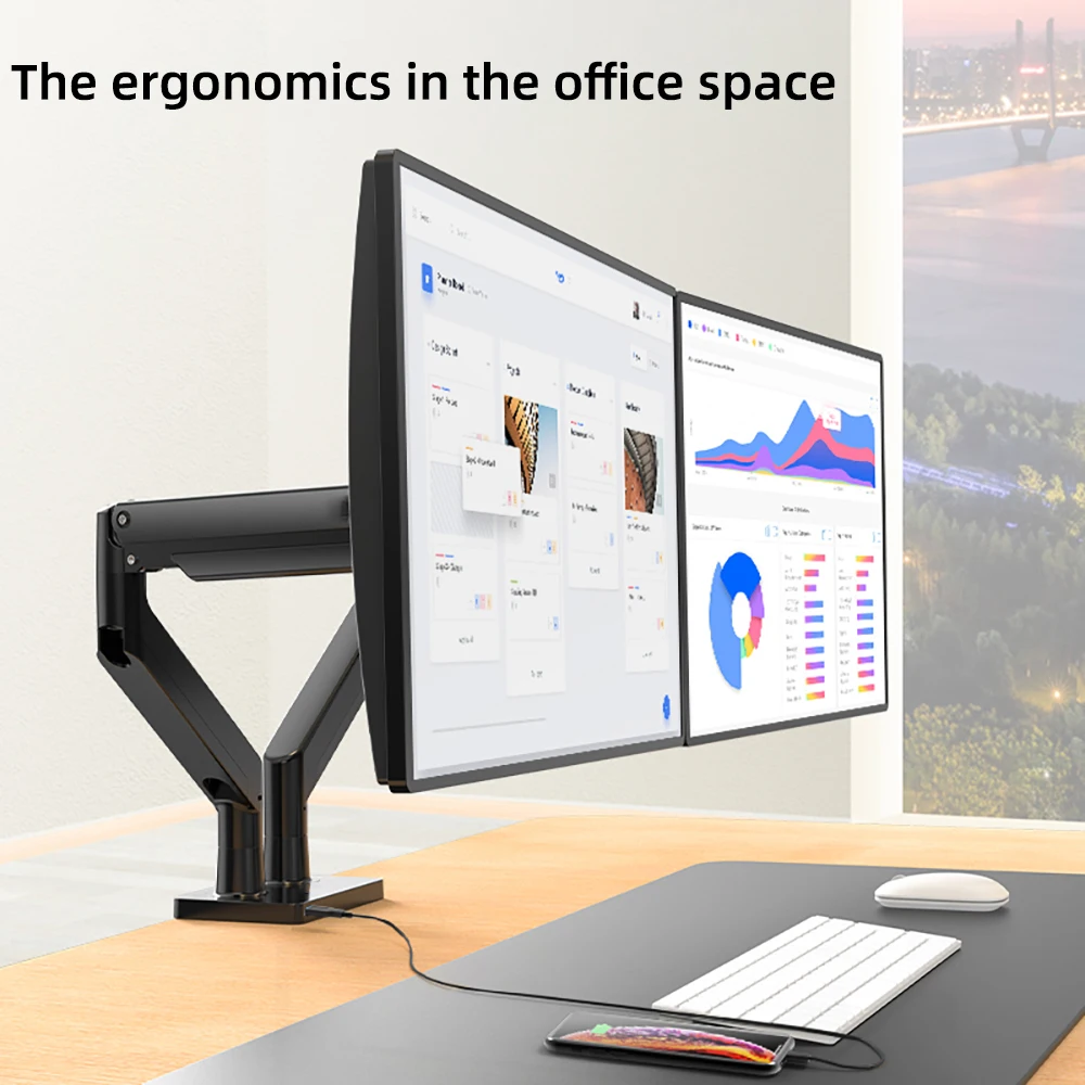 Dual Screen Gas Spring Desktop LCD Arm Mount Dual Arm 22-32 inch Monitor Mount Monitor Stand