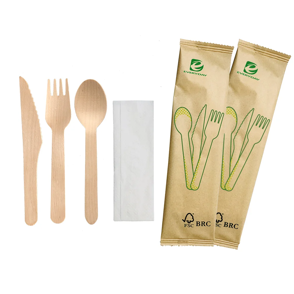 New Design Biodegradable Disposable Birch Wooden Cutlery Kit