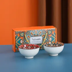 Wholesale Dinnerware Gift Set Colorful Printed Under Glazed 2 4 6 Pcs 4.5 Inch Porcelain Bol Bohemia Style Ceramic Bowl Set