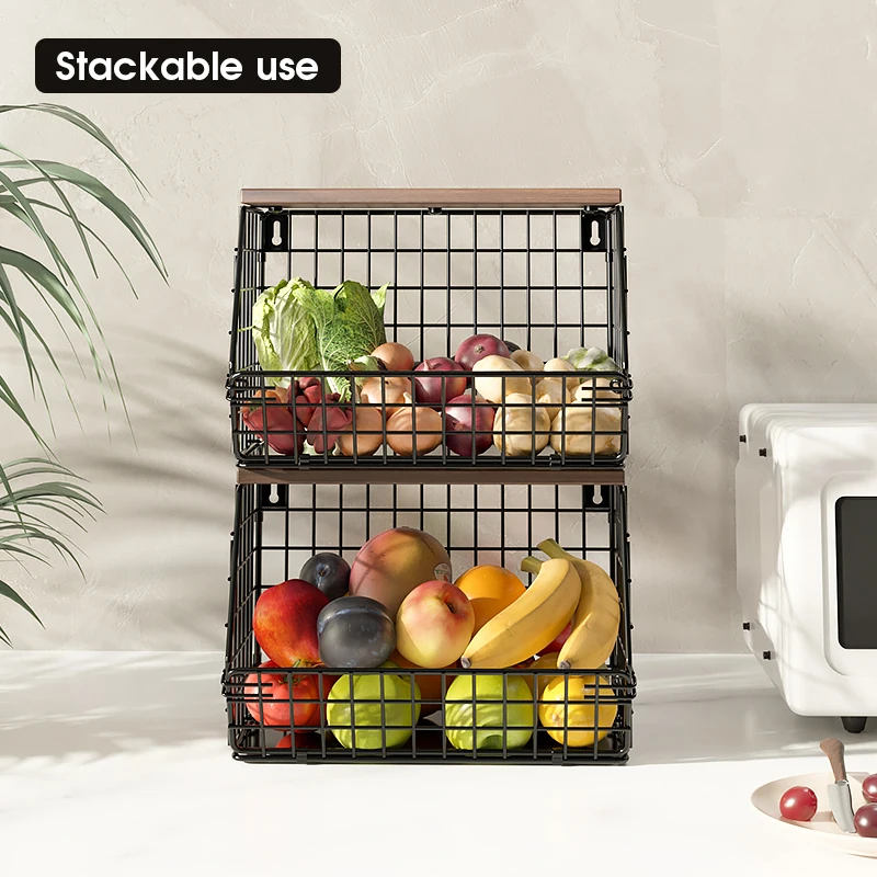 Single Tier Decorative Hanging Kitchen Metal Black Colored Wire Vegetable Rack Fruit Hamper Storage Gift Basket