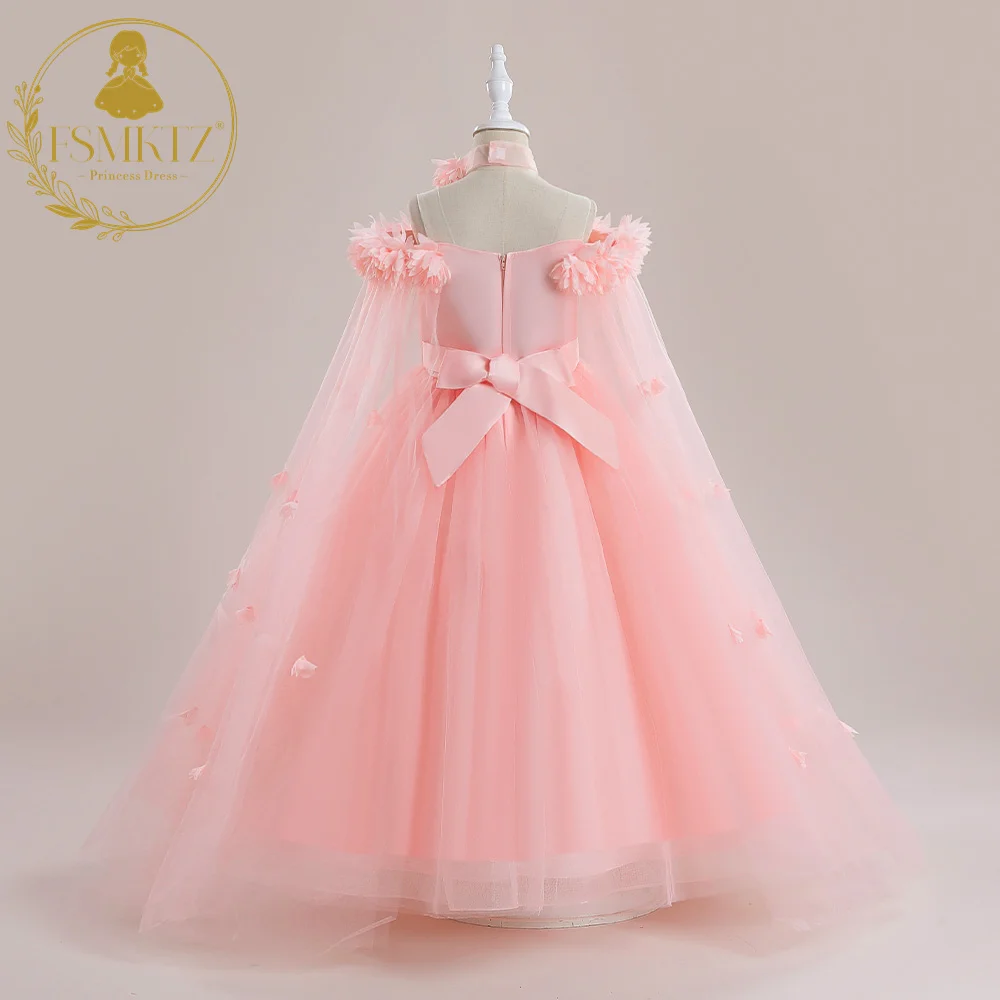 FSMKTZ  Kids Fashion New Tulle Ball Gown Flower Girls Dress Wedding Frock for Kids Boutique Children Garment Big Girls Dress