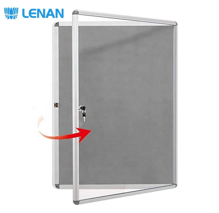Office school supplies wall mount lockable acrylic glass door notice board aluminum frame enclosed