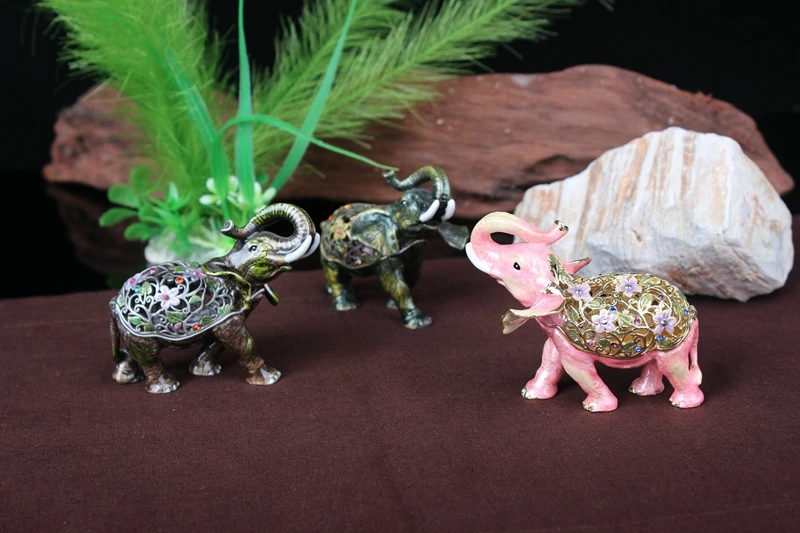 YI SHANG BAO   Handmade enamel painted cute animals exquisite elephant accessories jewelry box