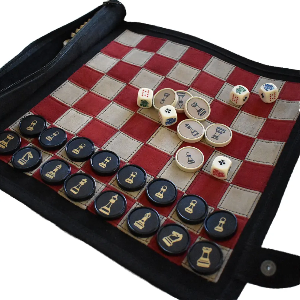 Factory Custom Wholesale Price PU Leather Roll up Chess Game Chessboard Pieces Set for Fun