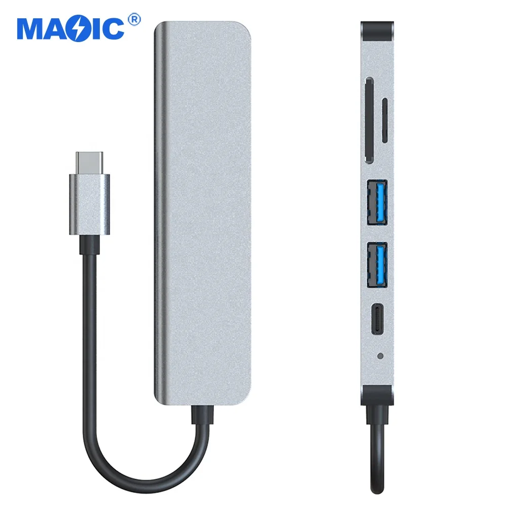 Компьютерное оборудование, программное обеспечение, type c, зарядный концентратор, многопортовый адаптер, usb c концентратор 6 в 1 с 4k, 30 Гц, порт hdmi, USB 3,0, порт USB 2,0