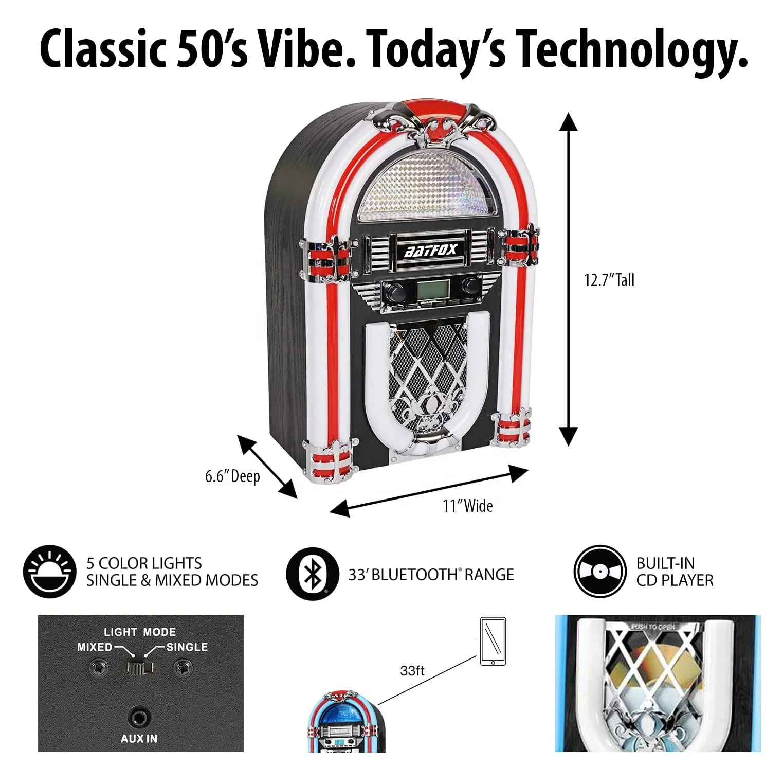 BATFOX 2022 Large Size Custom Vinyl Record FM Radio CD Player Player Phonograph Jukebox Machine Lp Player Retro Jukebox