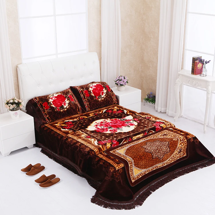 JOYDAY Super Luxury Printed Adult Raschel Mink Bedding Sets Designer Muslin Blanket Set For Full Bed