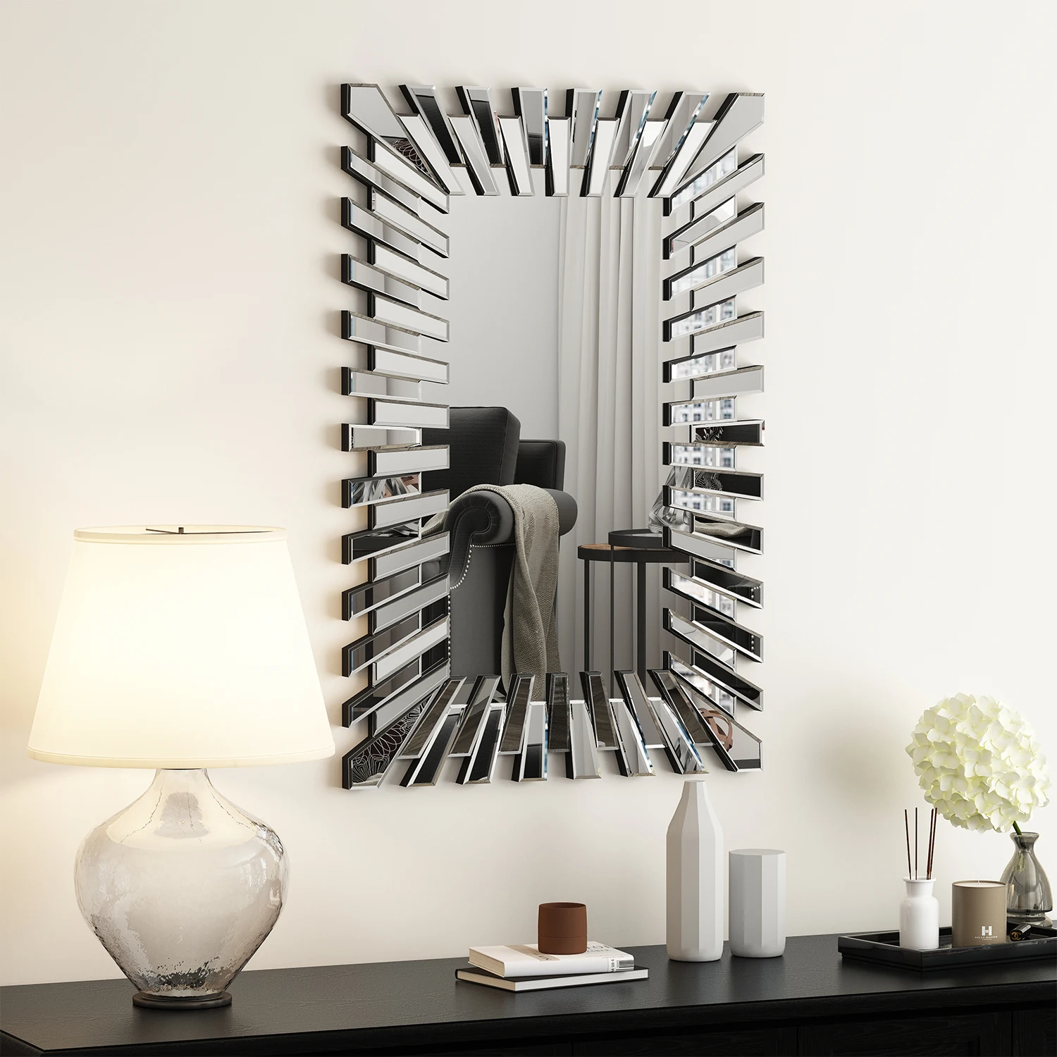 Modern Accent Mirrors Wall-Mounted Furniture Decorative Wall Mirror Big Rectangle Silver Decor Mirror
