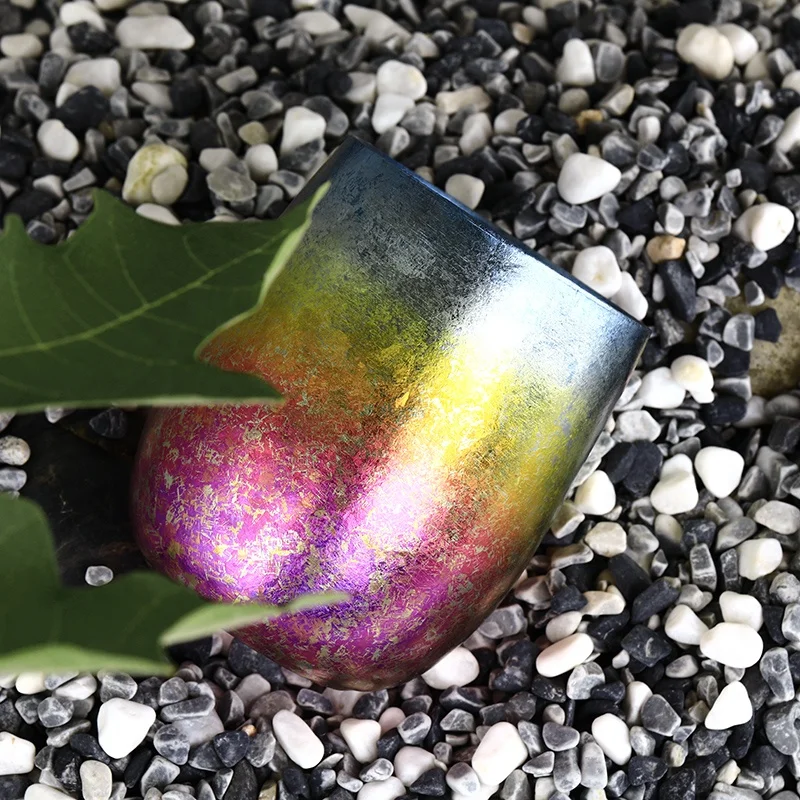 220ml Lightweight Colorful Double Wall  Titanium Stemless Wine Cup Mug