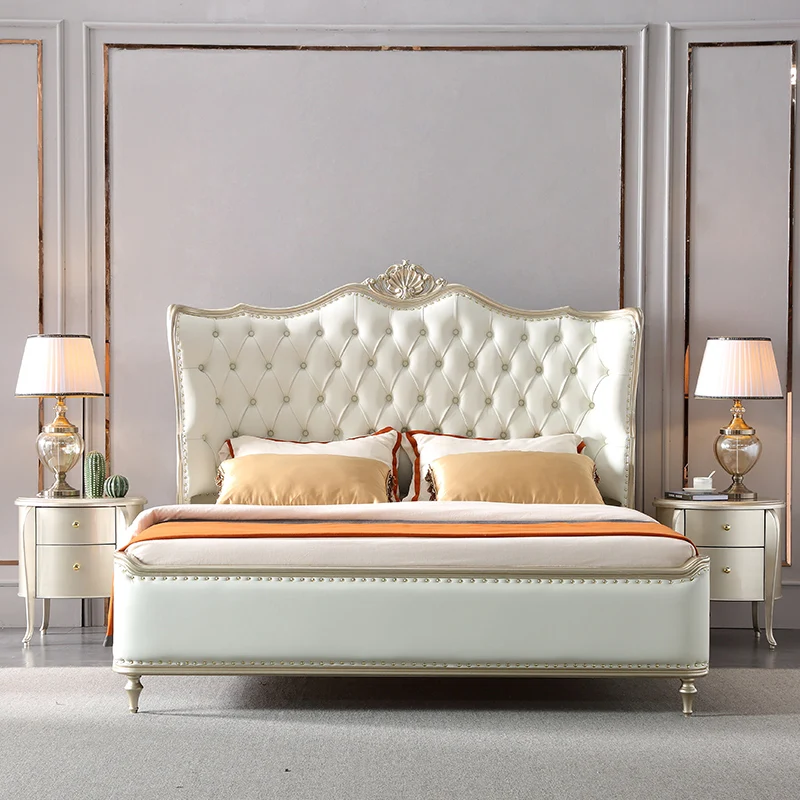 Customized European-style leather princess bed master bedroom 2 meters 2.2 French luxury wedding beds luxury villa double beds