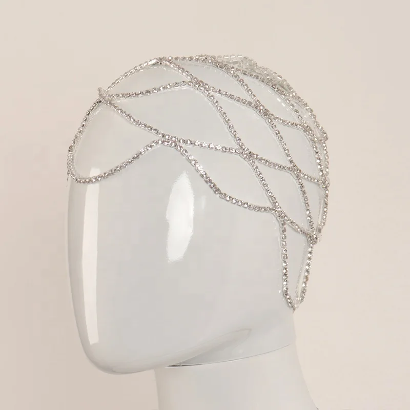 Wholesale Fashion Mesh Tiara Super Flash Rhinestone Brow Chain Bridal Wedding Hair Accessories