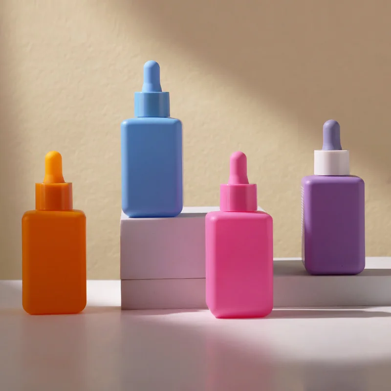 Customized 50ml Colored Glass Bottle With Dropper For Essential Oil Perfume Fragrance  Skincare Packaging Square Bottle