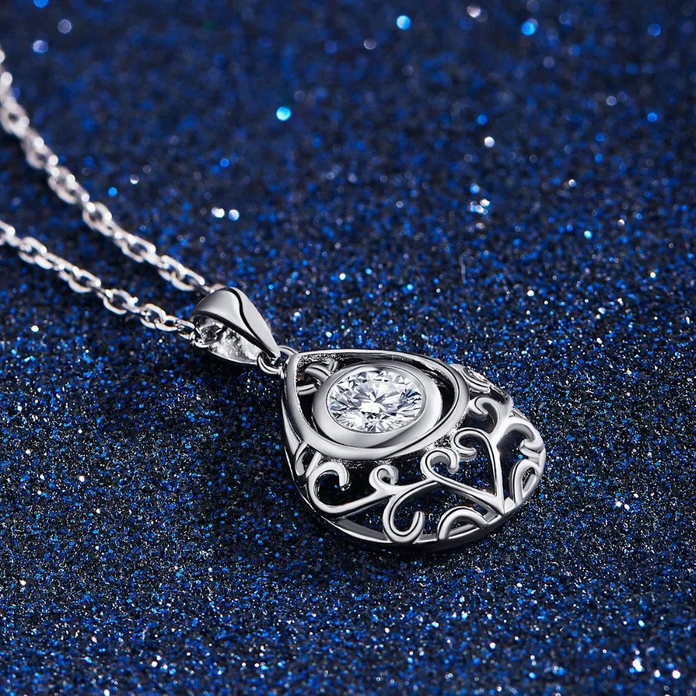 Water Drop Pendant Necklace for Women 925 Sterling Silver Rhinestone Crystal Pendant Skeleton Heart Girls Necklaces Jewel
