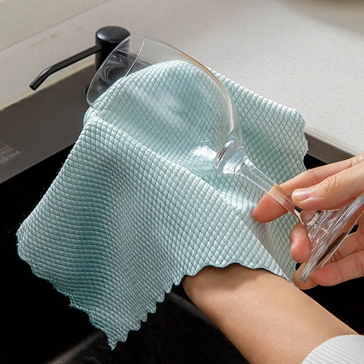 Microfiber Fish Scale Cleaning Cloth Bearfamily Glass Stain Removing Towel Wiping Rags