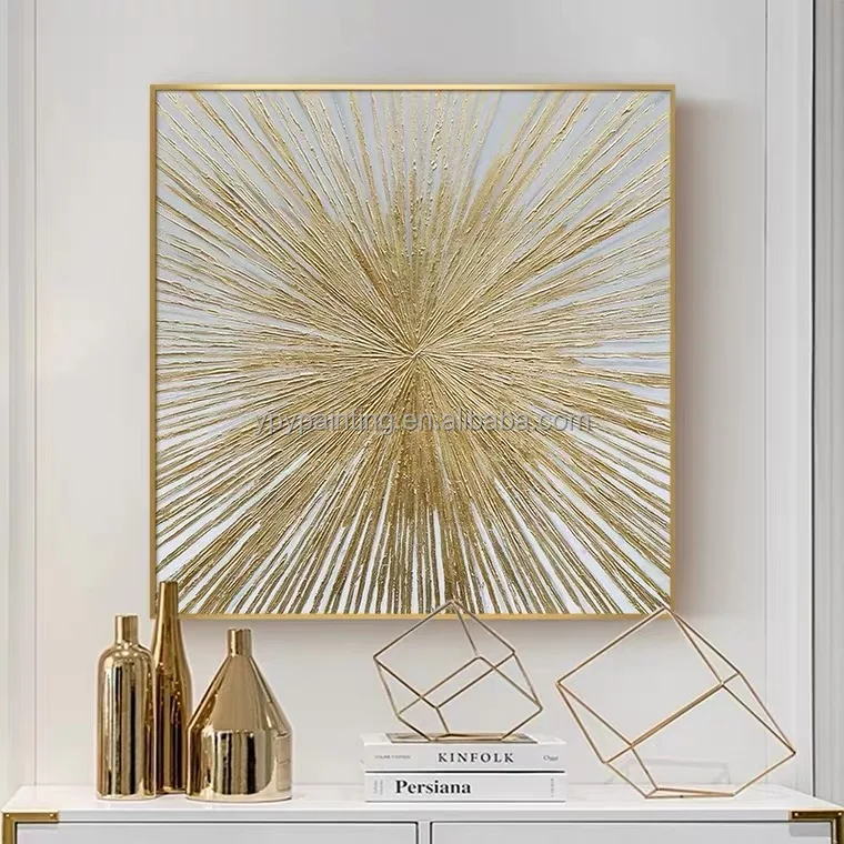 YPY 100% handmade Modern Home Decor Gold Sunlight Wall Art Minimalist Luxury Abstract Acrylic Painting Wall Art