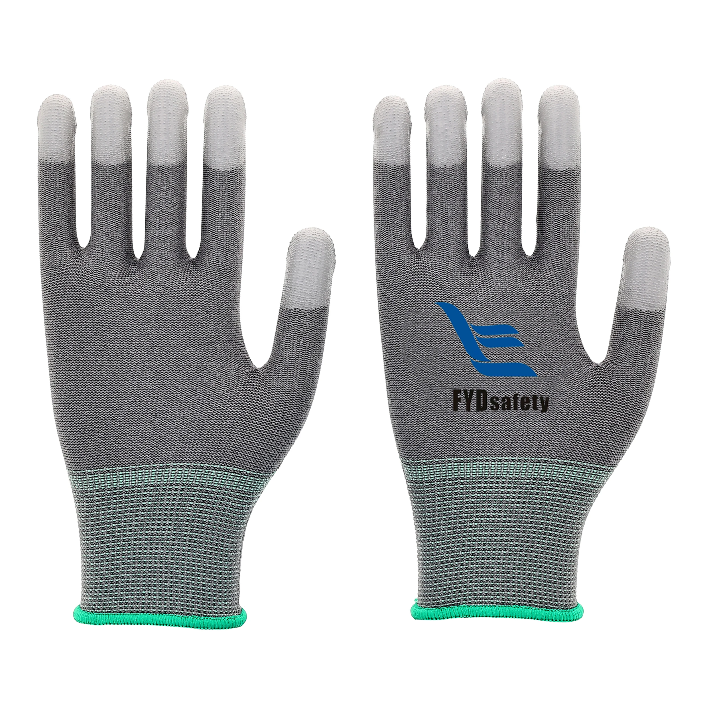 Smooth Pu Palm And Top Pu Coated Gloves Knitted Black Nylon Pu Coated Gloves Work