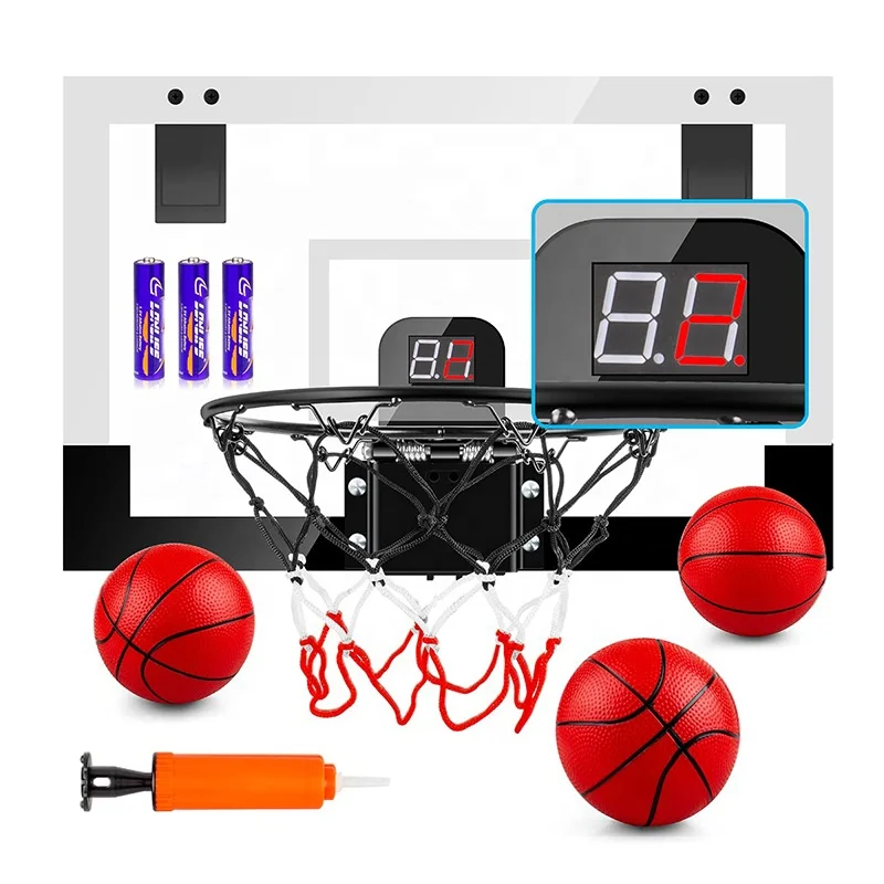Indoor Basketball Hoop Mini Hoop with Electronic Scoreboard Over the Door Basketball Stand