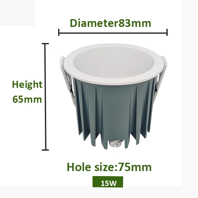 Commercial IP44 Waterproof COB 15W Recessed Round Dimmable Ceiling Downlight for Restaurants.