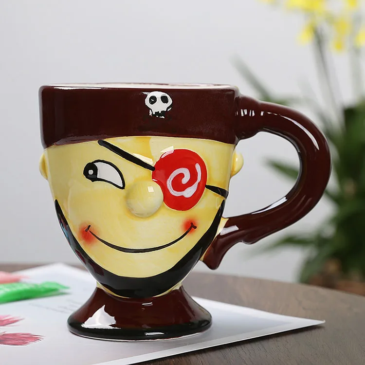 Wholesale New Creative 3D Pirate Carton Funny Ceramic Coffee Mugs Customized Personalized Hand-Painted Ceramic Mugs
