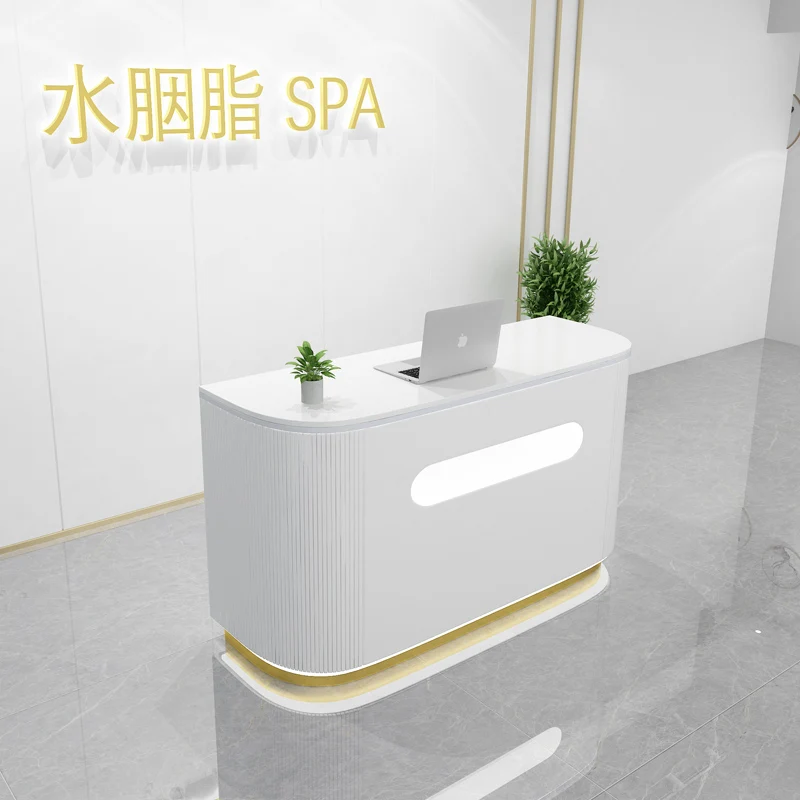 2022 High Quality Custom Logo Cashier Reception Desk Durable Counter Hot Pink White For Beauty Salon Barbershop Use