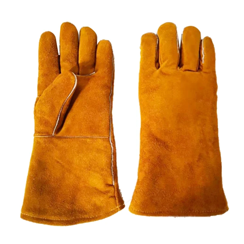 Long High Temperature Resistant Cow Split Leather Welding Work Safety Gloves for Winter Use