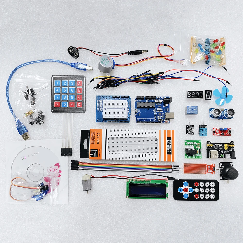 Factory Wholesale Hot Sale Super Starter Kit 28 in 1 include Breadboard SG90 1602A IIC STEP Motor for Arduino R3