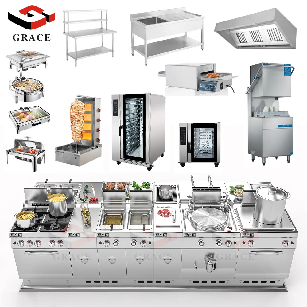 Grace Commercial Catering Full Set Stainless Steel Hotel Restaurant Complete Kitchen Equipment for Food Shop