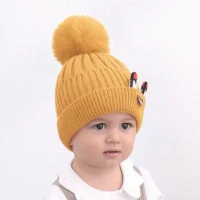 Baby Knitted Pom Pom Winter Beanies Cartoon Crazy Hats Children Pompom Beanie Hat For Kids