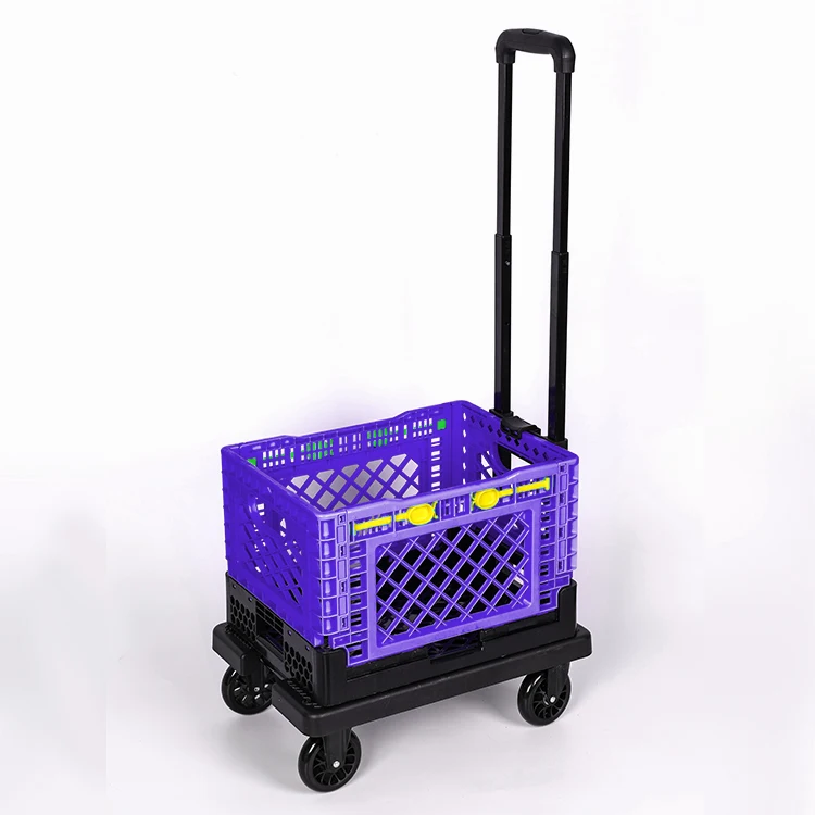 Tianyu Universal Wheels Foldable Trolley Basket Folding Cart Trolley Bag Shopping Detachable Plastic Custom Supermarket 4 1PCS