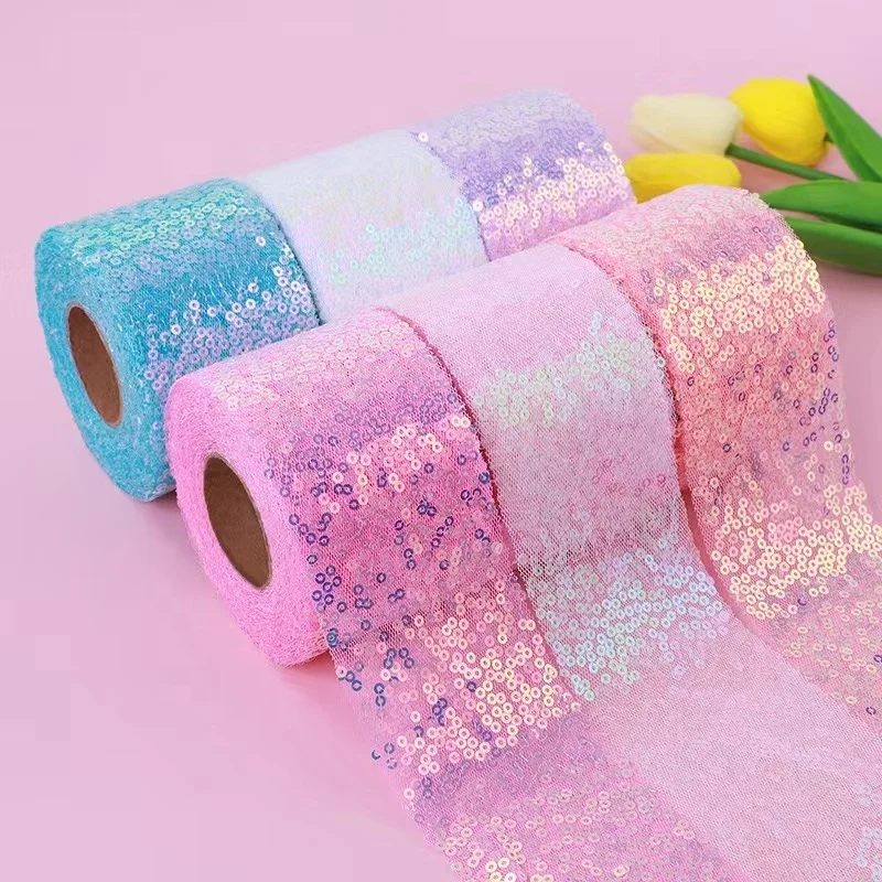 6/7.5/10/12cm Width 9m Per Roll Tangled Mesh Embroidery Sequin Tulle Lace