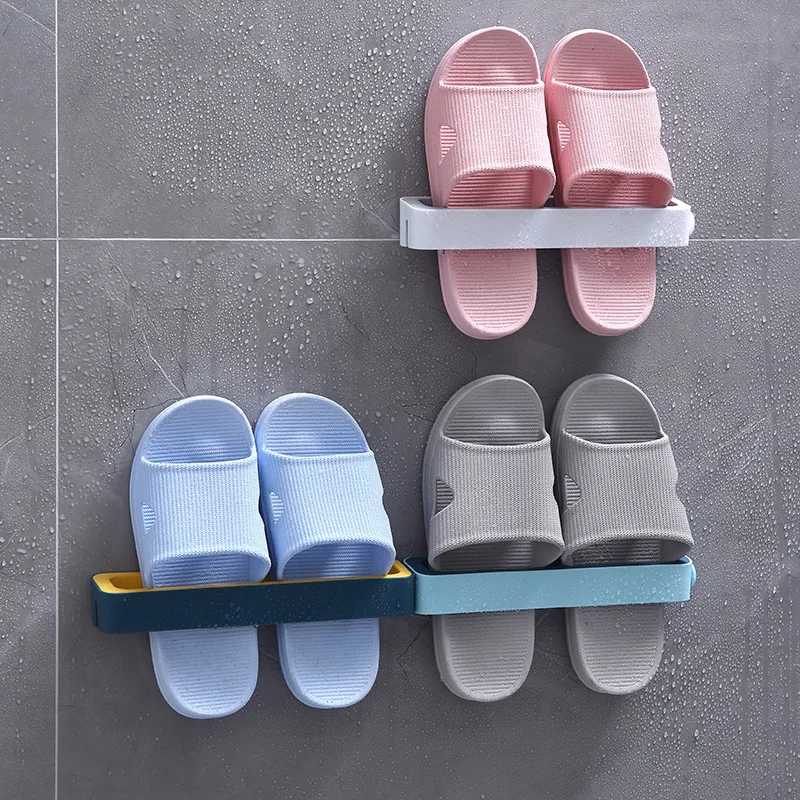 Bathroom Slipper Rack Wall - Hanging Free Punching Toilet Paste Asphalt Storage Can Be Folded