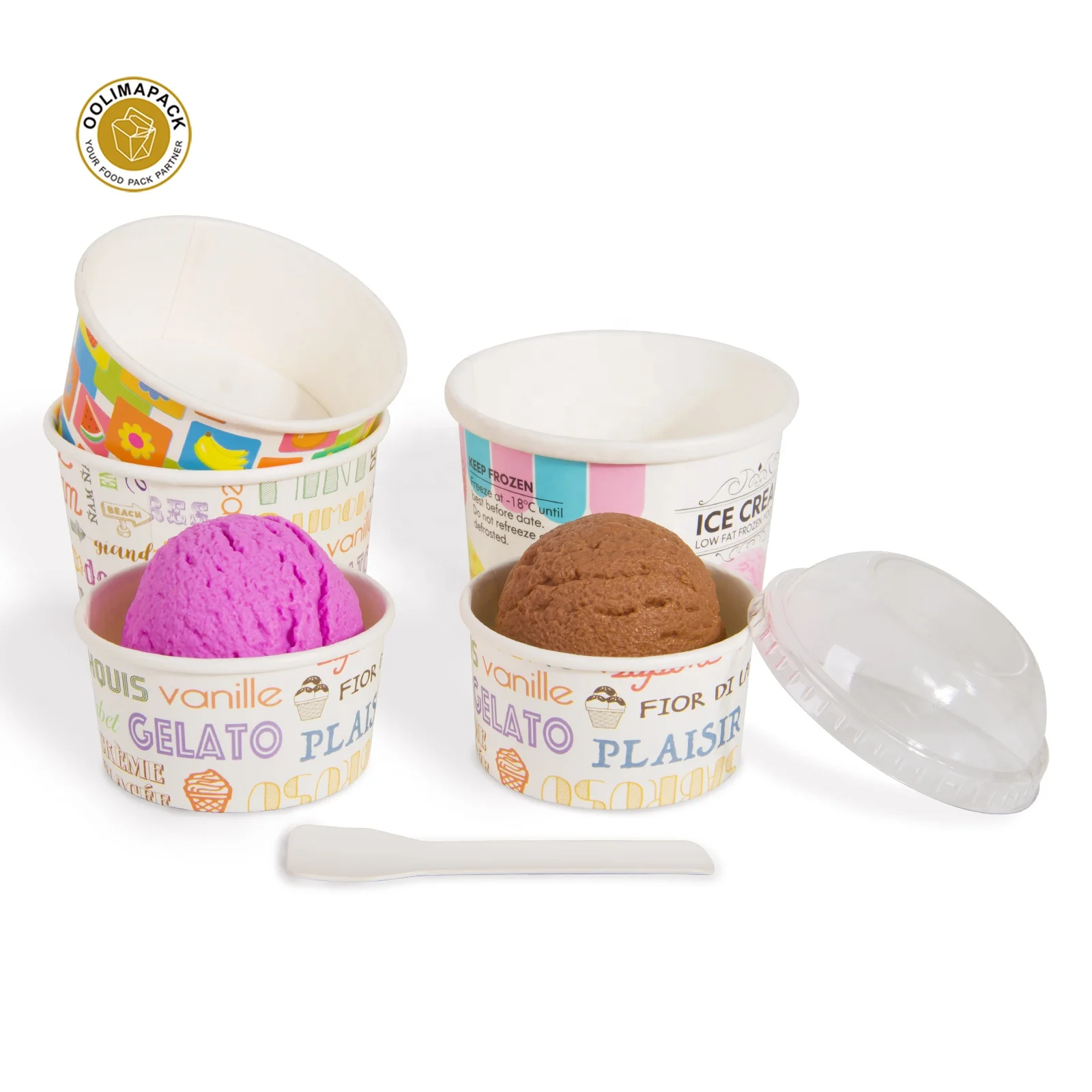 Disposable Ice Cream Cup with Plastic Lid 100% Compostable Paper Cups for Ice Cream Custom Logo Printing Paper Ice Cream Cups