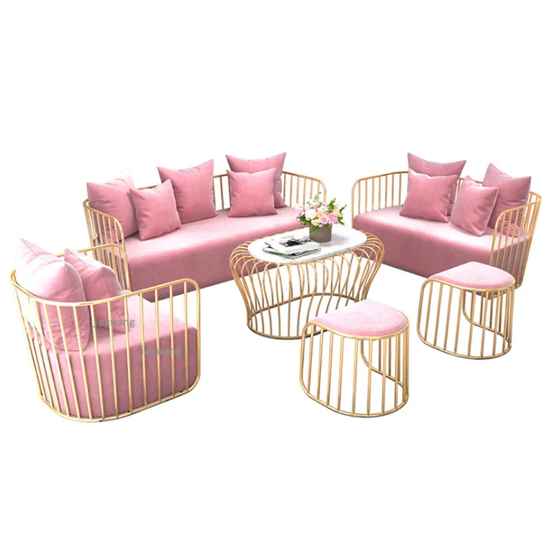 Pink Sofa Beauty Salon Waiting Sofa Single Chair Luxury Furniture  Modern Couch Set Living Room