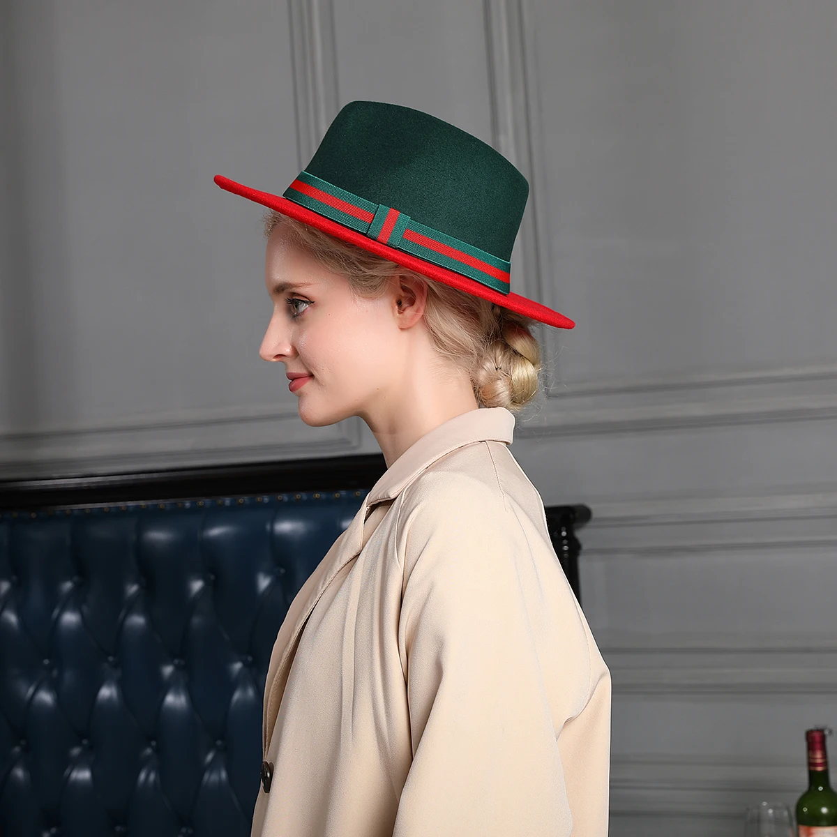 Wholesale 2021 Women And Men Two Tone Wide Brim Fedora Hats Custom Wool Felt Autumn Winter Fedora Hats For Women