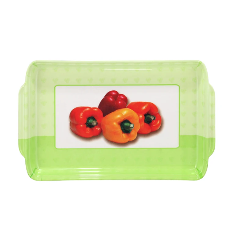 OEM&ODM Modern Style Bell Pepper Patterns Double Ears Melamine Serving Tray Cheap Plastic Trays