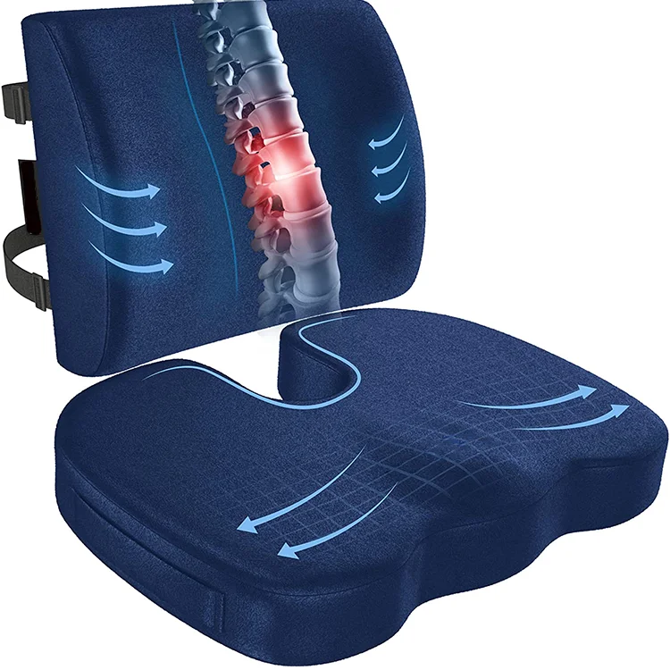 Office Chair Office Lumbar Support Chair Car Back Support Seat Cushion Thick Memory Foam Pillow set Washable Cover