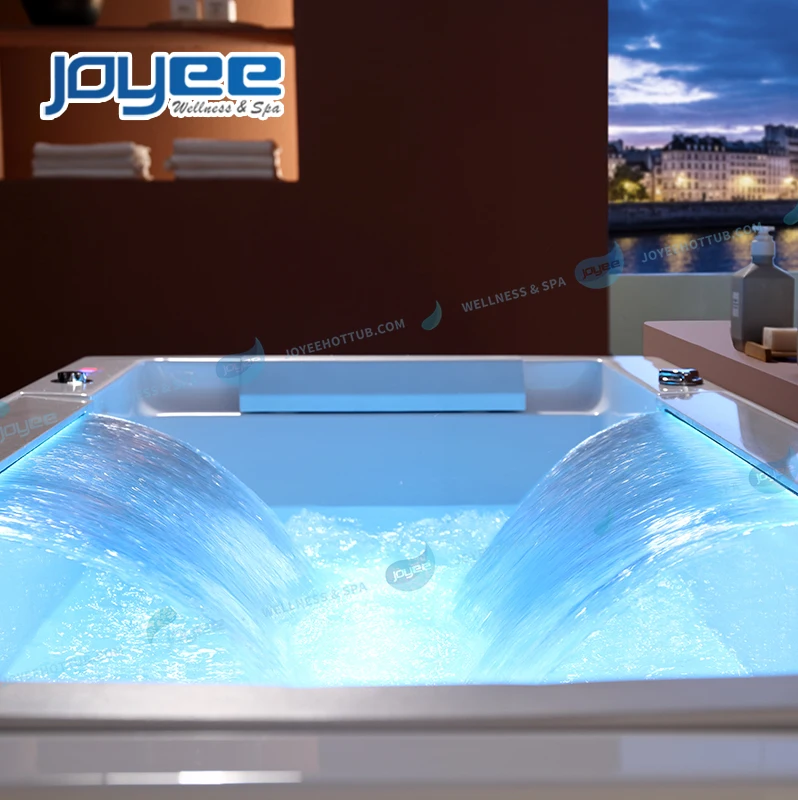JOYEE 2 person luxury led light hot spa water jets bathroom corner massage bathtub indoor acrylic whirlpool spa shower bathtub