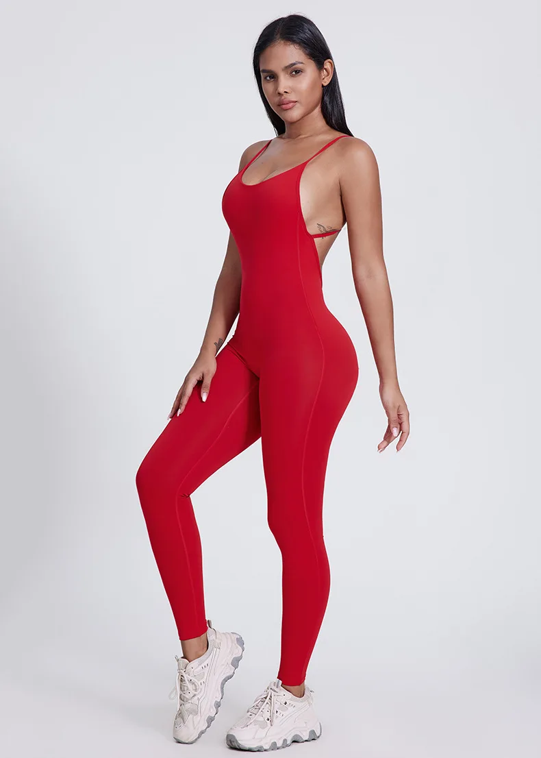 Cross Back Spaghetti Strap One Piece Set Women Lightweight Sportswear Fitness Yoga Bodycon Jumpsuits