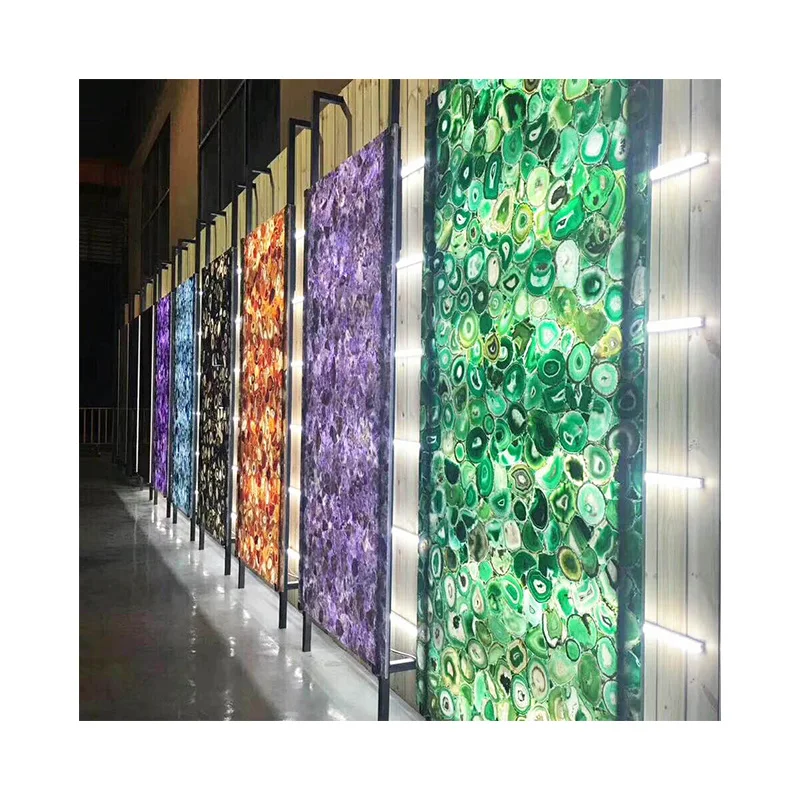 Backlit Interior Wall Cladding Colorful Thin Stone Translucent Agate Gemstone Slabs