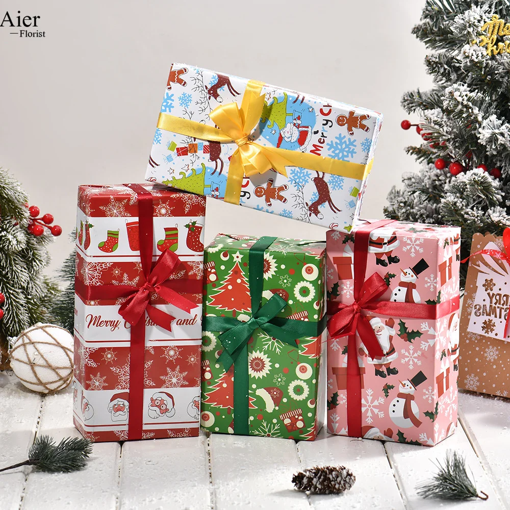 Aierflorist 50*70cm 80g Coated Paper Christmas Day  Classic Gift Packaging Paper and Packaging Flower Bouquet Wrapping Paper