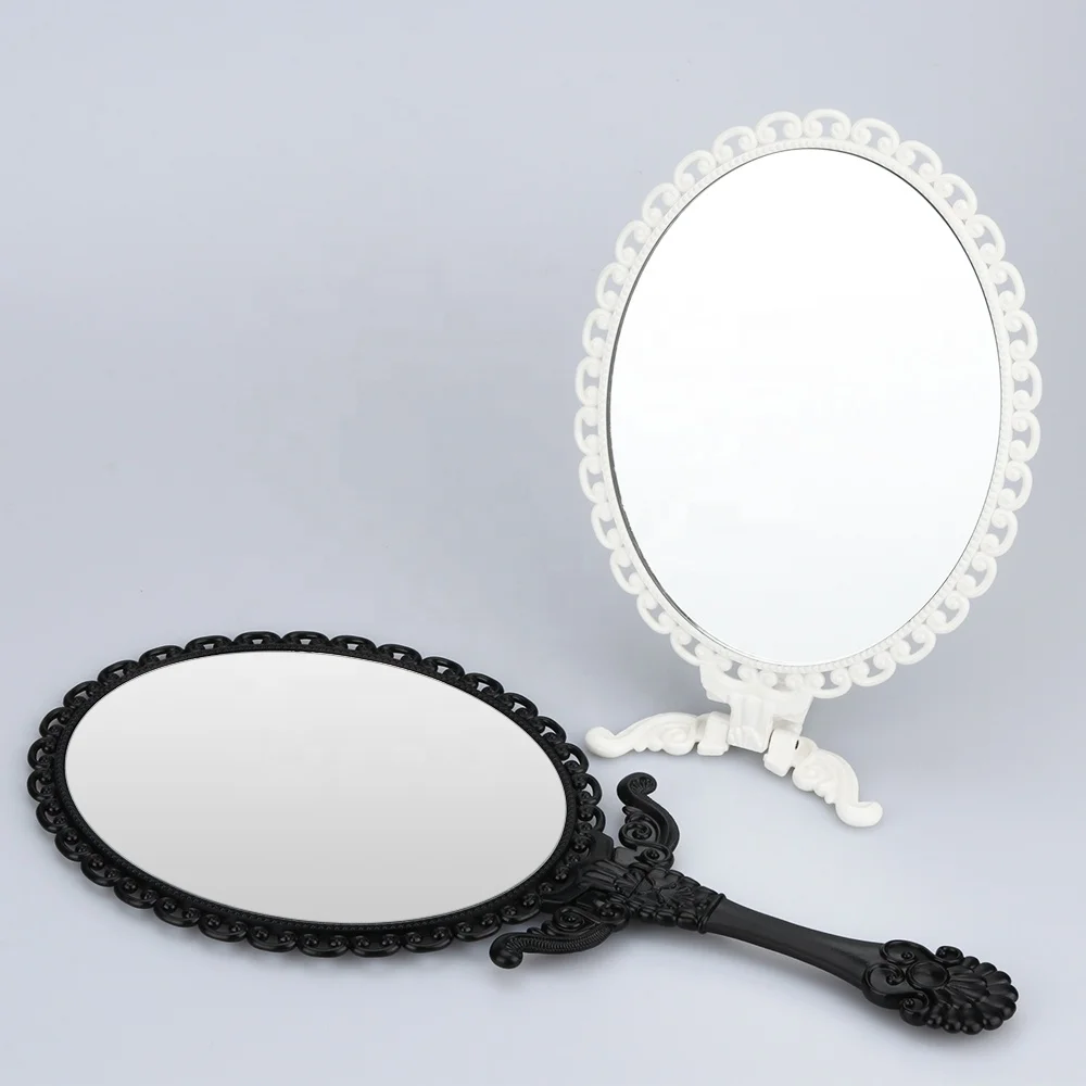Custom Logo Portable Luxury Oval Retro Hand Mirror Mini Plastic Hand Held Cosmetic Mirrors For Women Lady