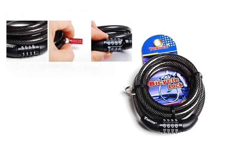 Bicycle Cable Lock Portable  Key Code Safe 4 Digit Steel Chain Combination Bike Lock