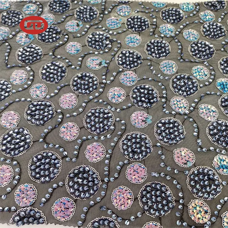 2021 China high quality  tulle lace with sequin embroidery  fabric