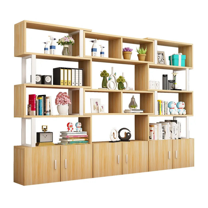 Living room bookcase display cabinet with door creative storage rack bow iron simple bookshelf