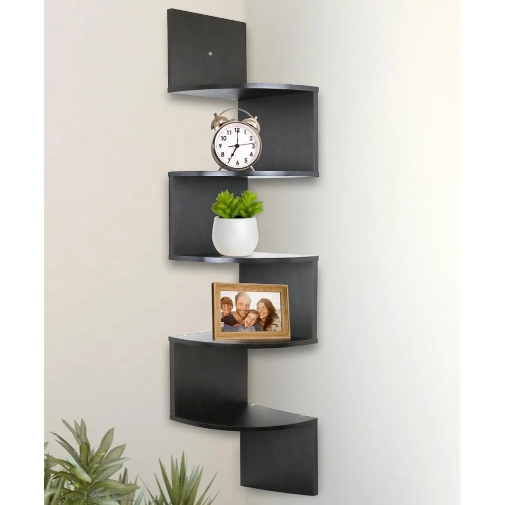 
Living Room Decorative Modern 5 Tier Black MDF Wall Mount Corner Shelves 