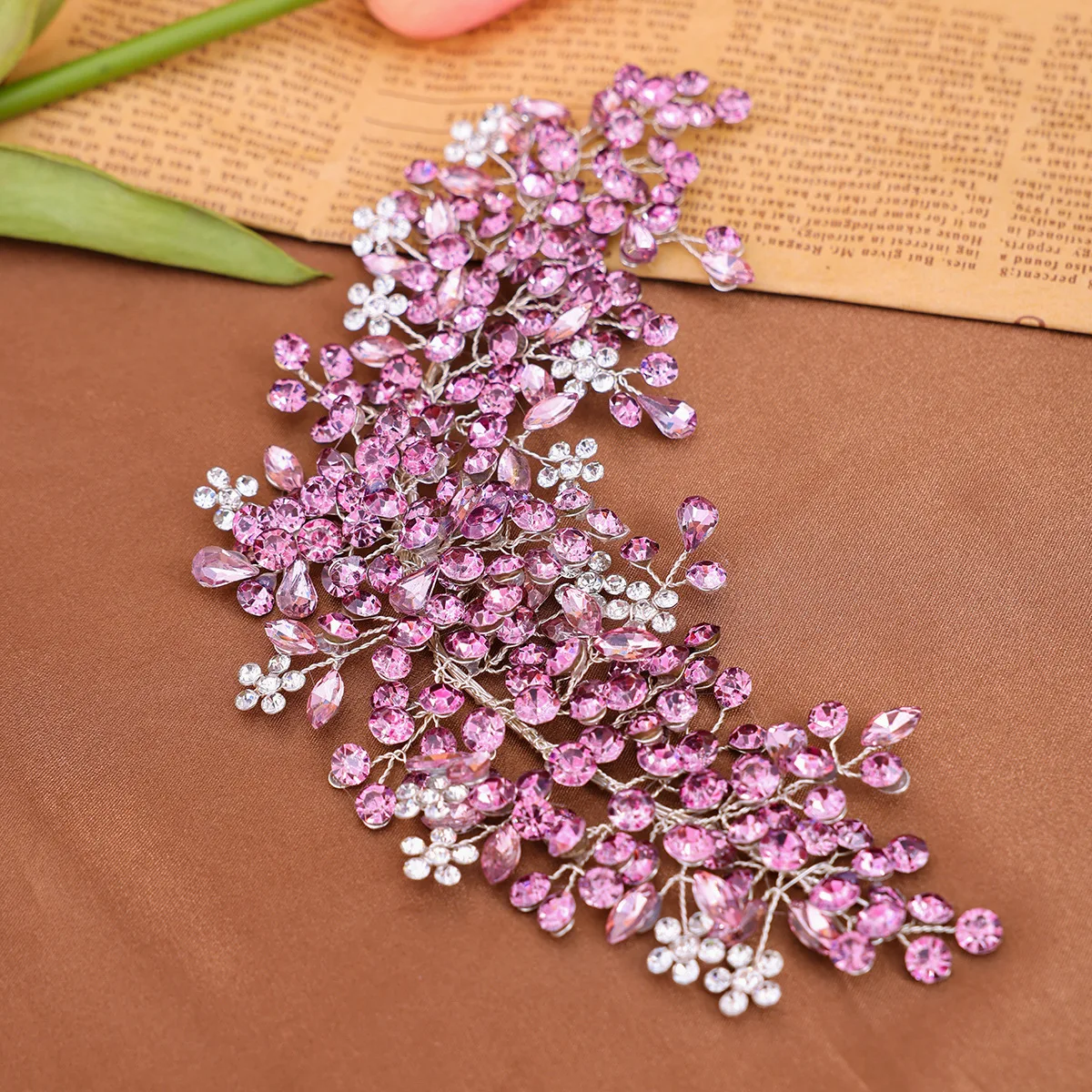 ROMANTIC Custom Colorful Flower Crystal Bridal Hair Pieces Rhinestone Hair Accessories for Wedding