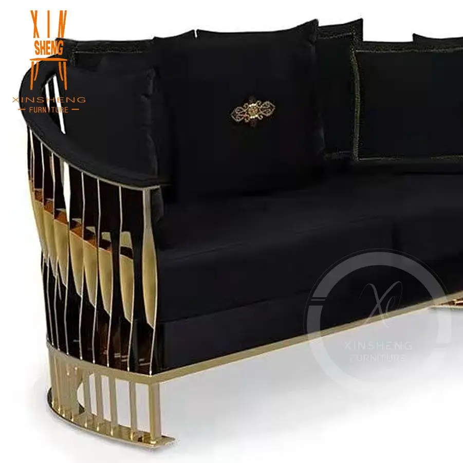 Luxury Wedding furniture black velvet gold frame sofa