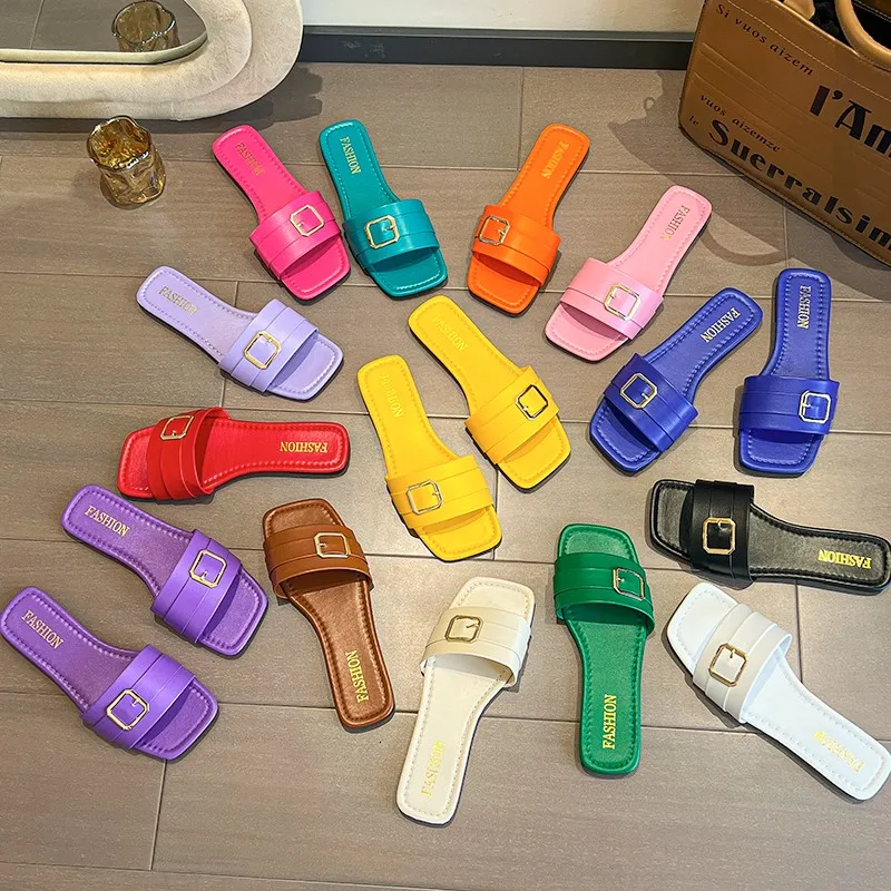 2023A12 New product women sandals 14 Bright colors of belt 35-42 big size flat slippers Wholesale fashionable