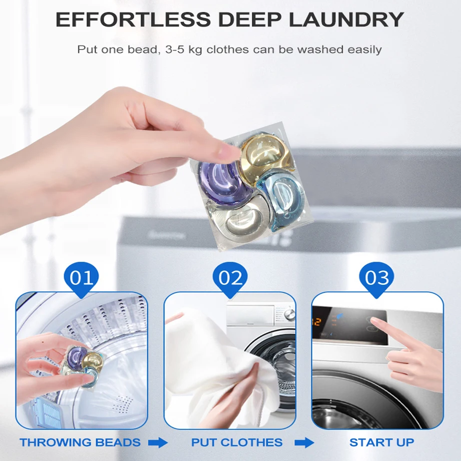 Wholesale Oil Stain Remove Anti Mite Eco-Friendly Detergent Laundry Pods Active Enzyme 4-in-1Washing Capsules Customizable